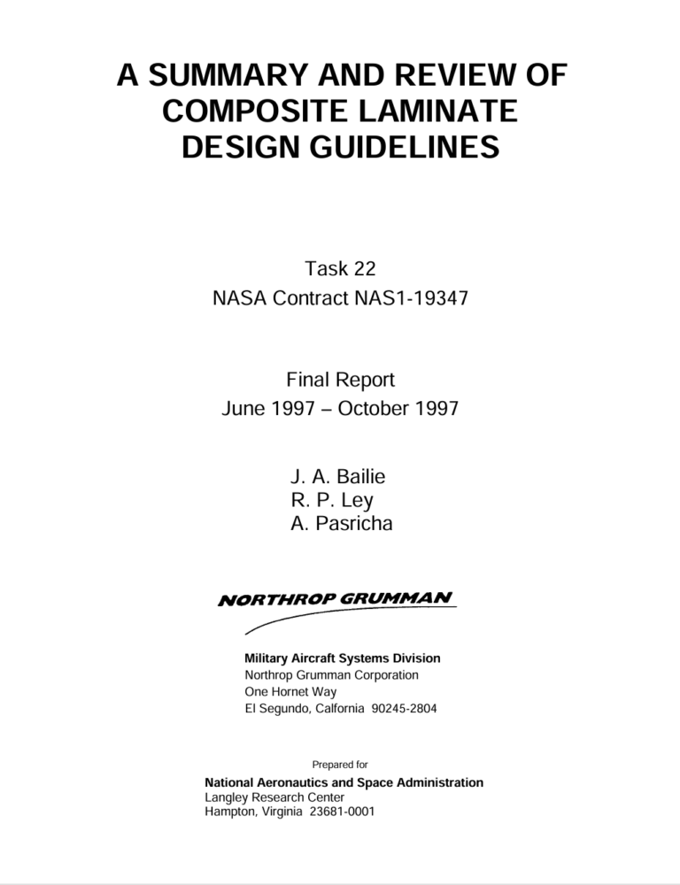 Northrop Grumman의 A Summary and Review of Composite Laminate Design Guidelines 보고서 표지, 1997년